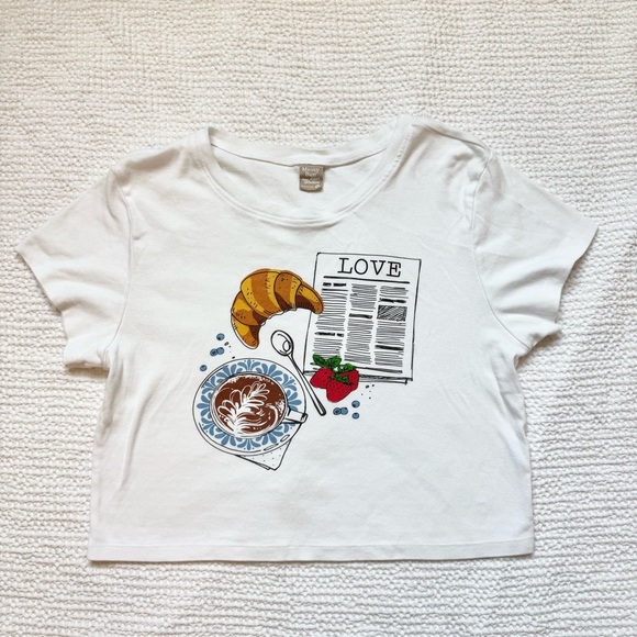 Paris Brunch Graphic Crop Large Summer Europe Cropped Baby Tee - Picture 1 of 6